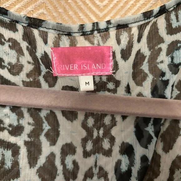 River Island Sheer Beach Coverup Robe, Kaftan, Size Med, Blue Leopard Print - Picture 4 of 7